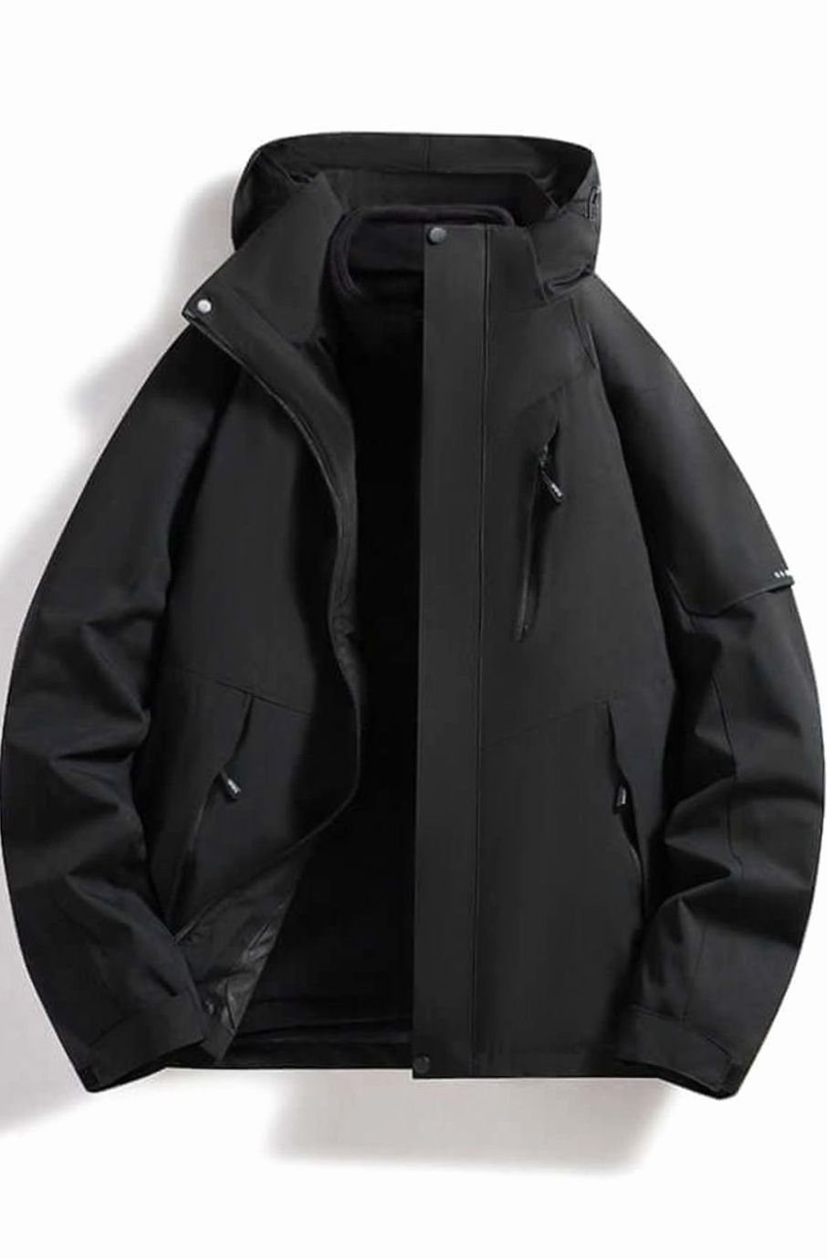 Women's Waterproof Hooded Two-Tone Outdoor Shell Jacket - Black
