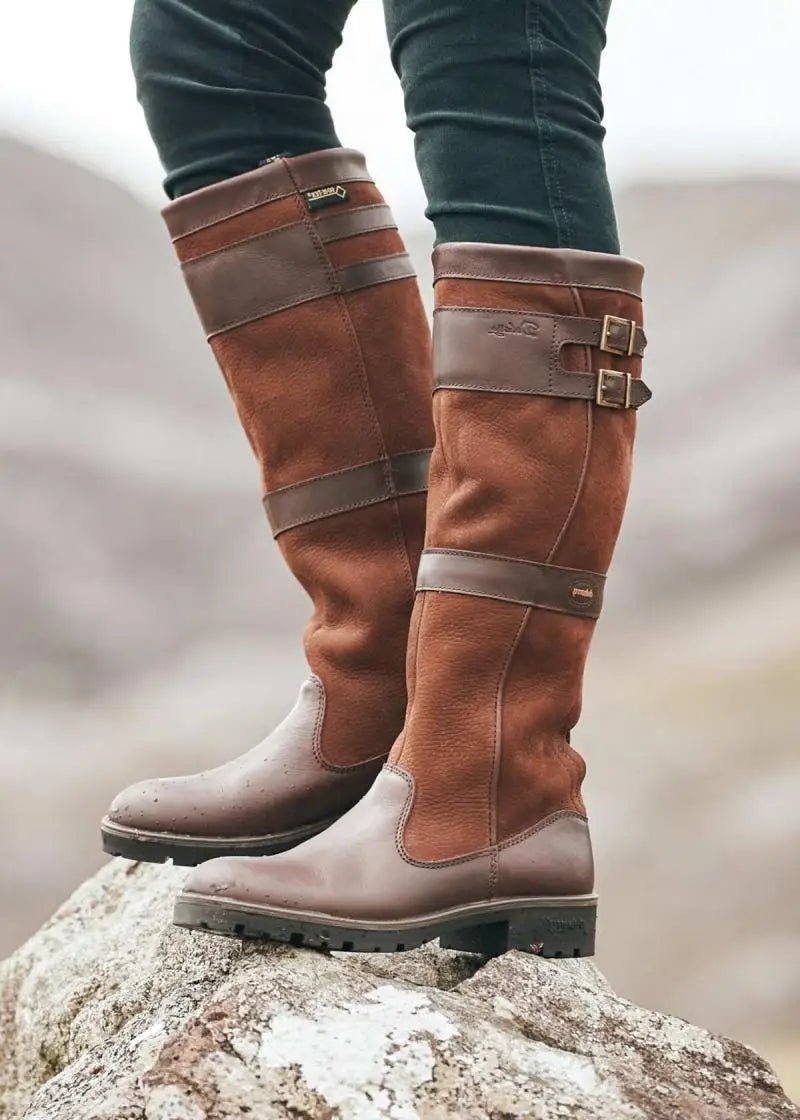 Women's Waterproof Leather Knee High Pull-On Country Boots - Brown