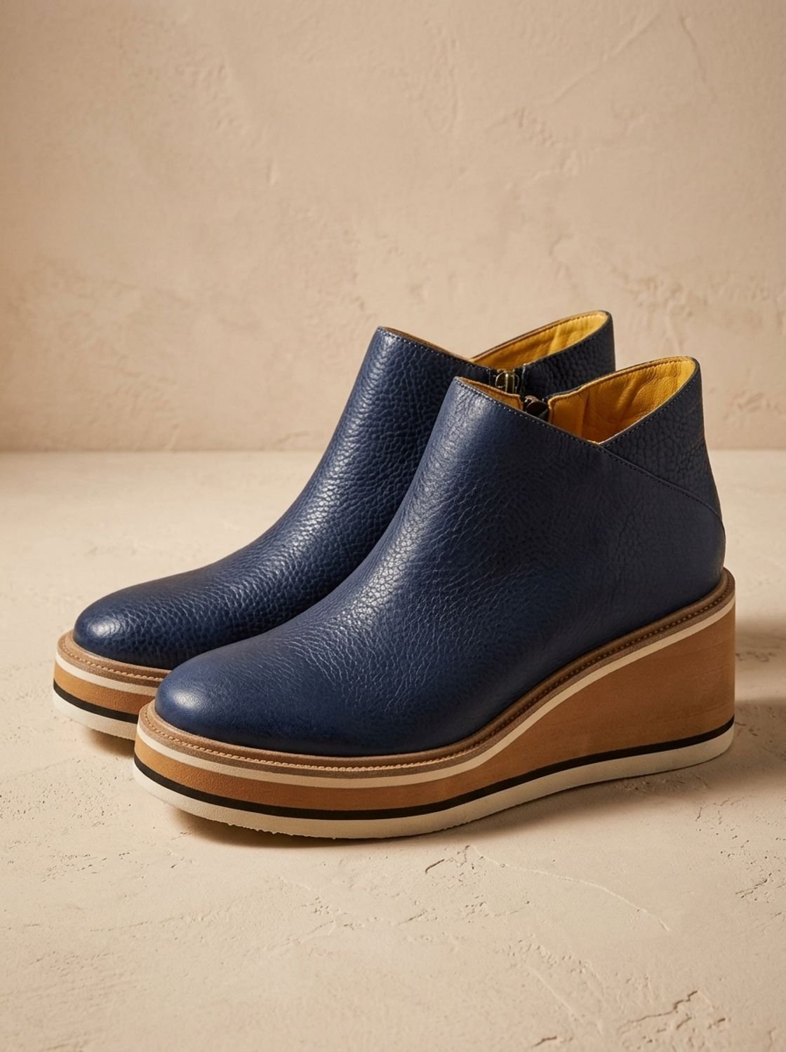 Women's Waterproof Side-Zip Wedge Platform Ankle Boots - Blue