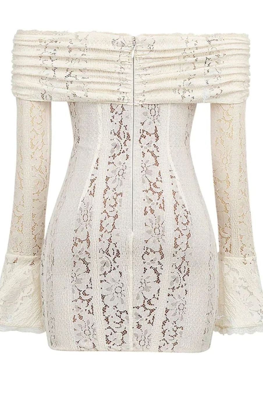 Women's White Lace Long Sleeve Off-Shoulder Mini Wedding Guest Dress Off-Shoulders