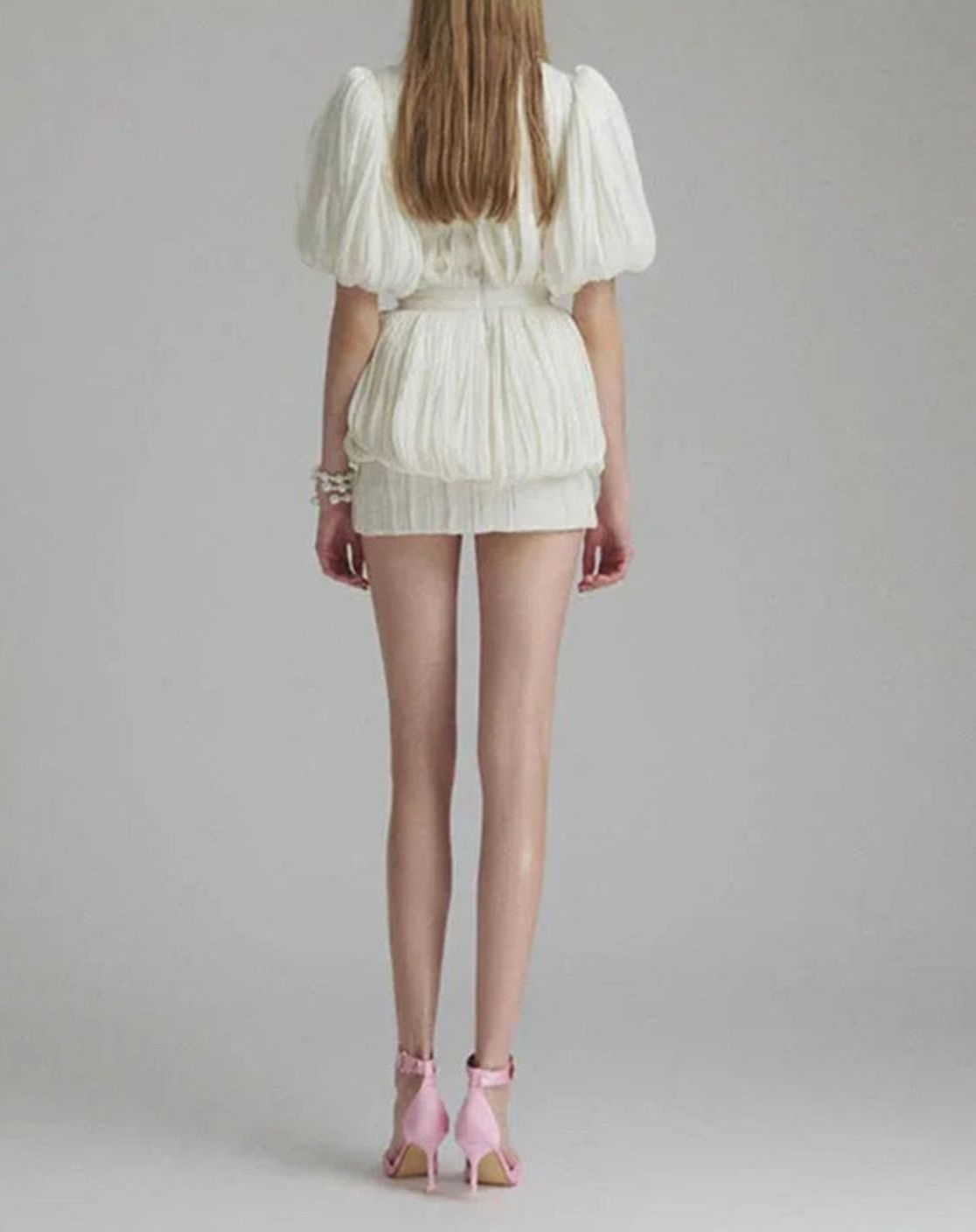Women's White Pleated Floral Formal Mini Dress, Ivory