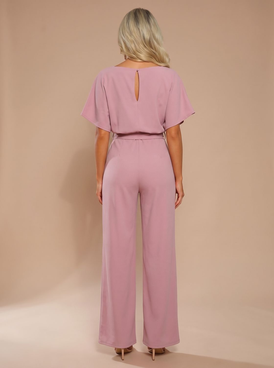 Women's Wide-Leg Belted Short-Sleeve Jumpsuit