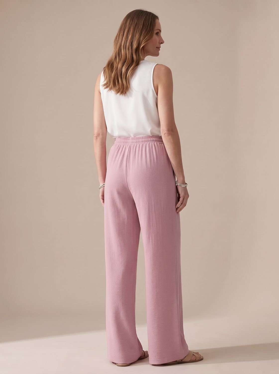Women's Wide-Leg Casual Palazzo Trousers Drawstring Waist Side Pockets