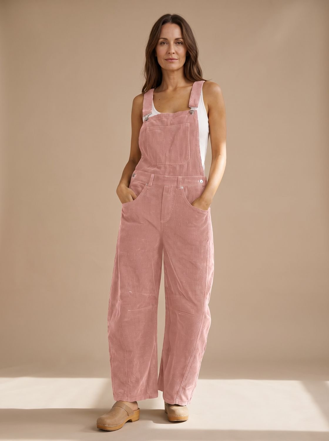 Women's Wide-Leg Corduroy Bib Overall Jumpsuit - Pink