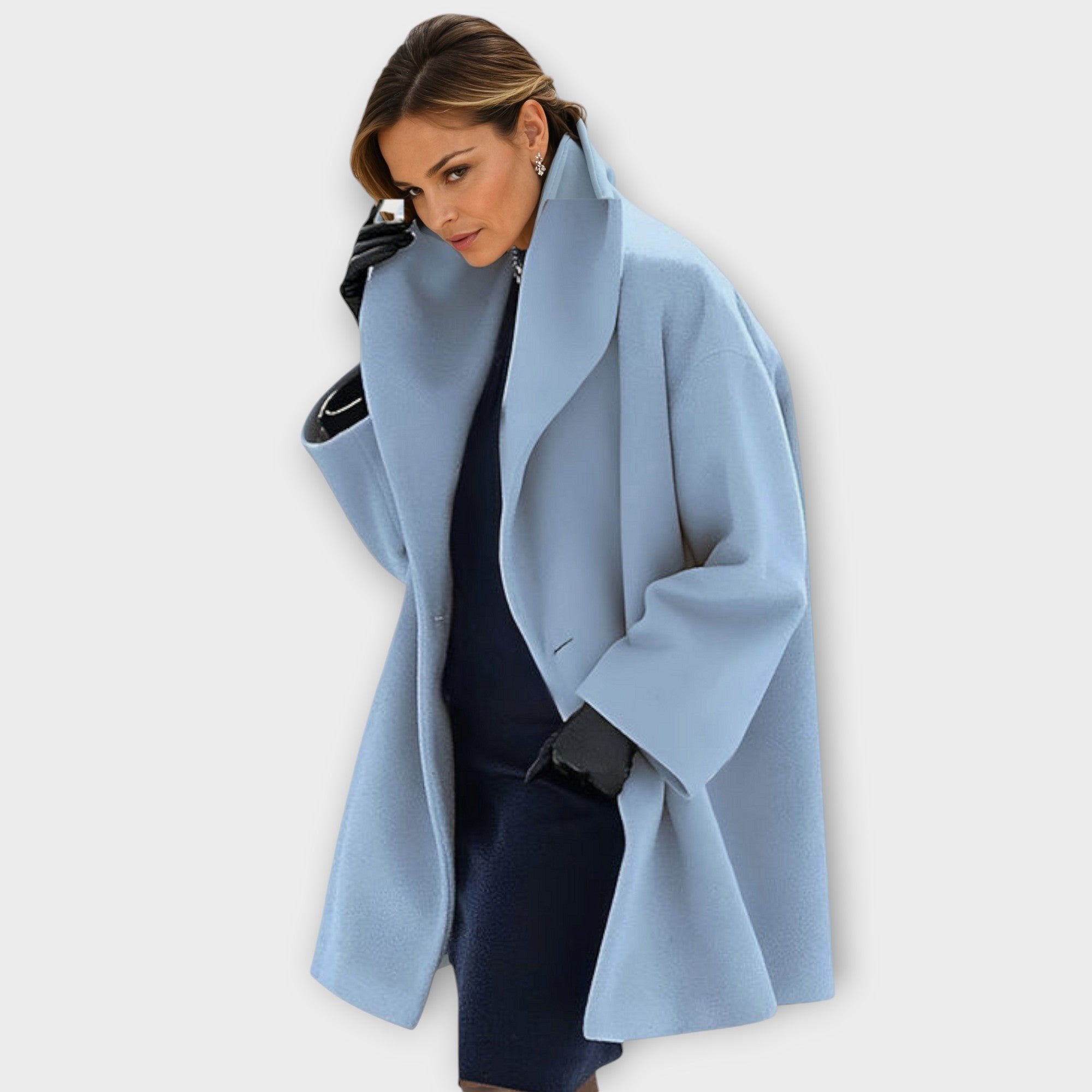 Women's Windproof Coat Long Lapel Winter Outerwear - Blue