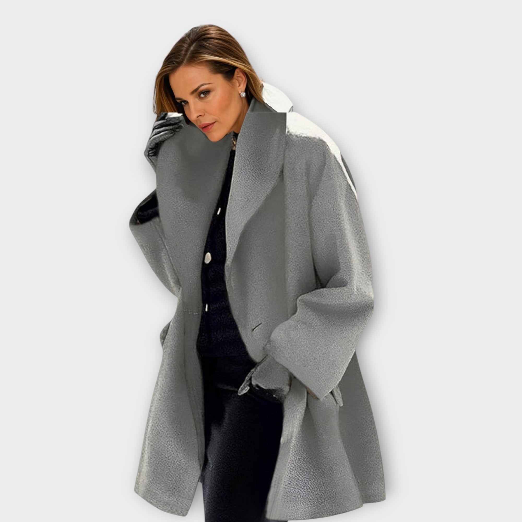 Women's Windproof Coat Long Lapel Winter Outerwear - Grey