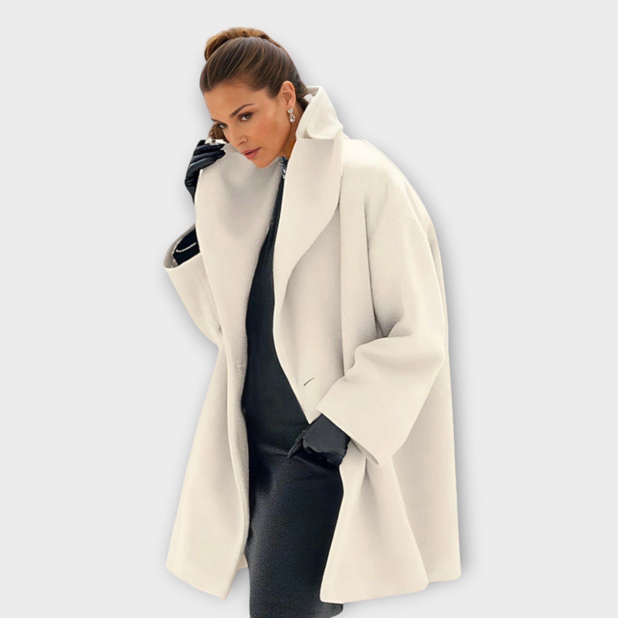 Women's Windproof Coat Long Lapel Winter Outerwear - White