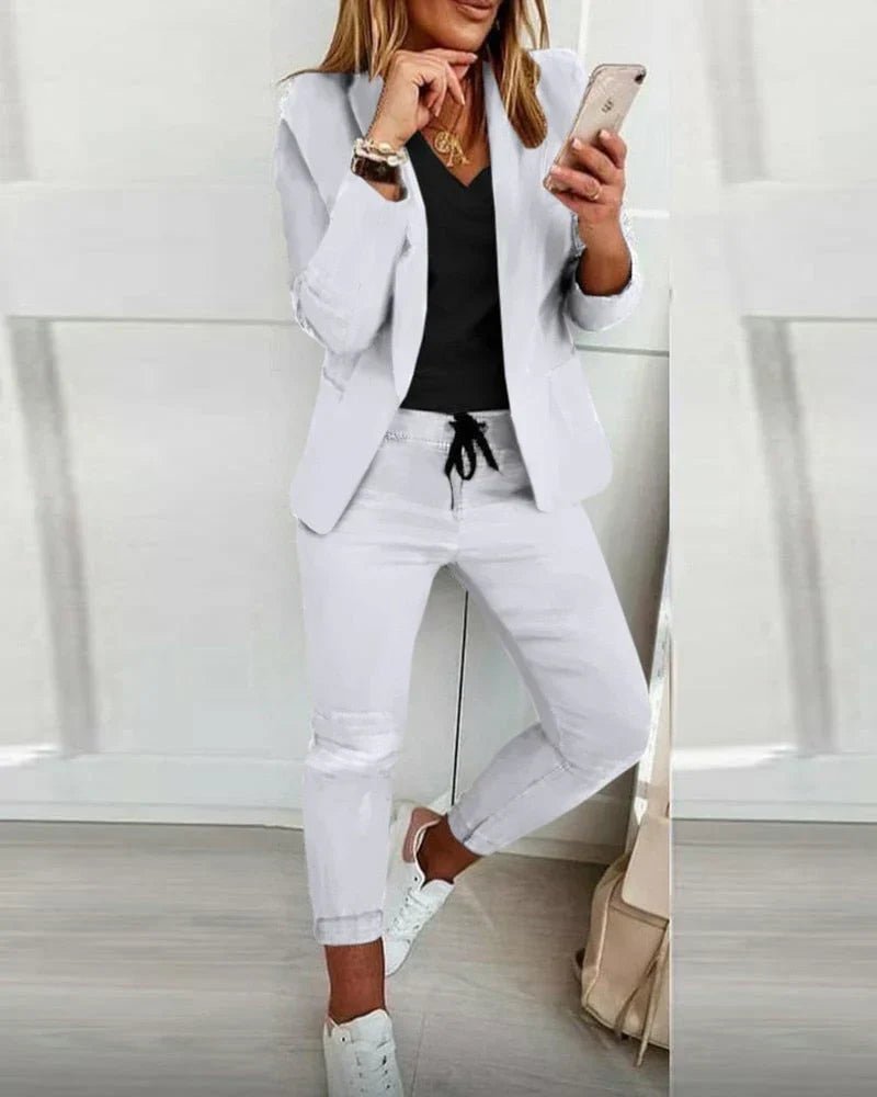Blazer Jogger Set Drawstring Waist Tailored Casual
