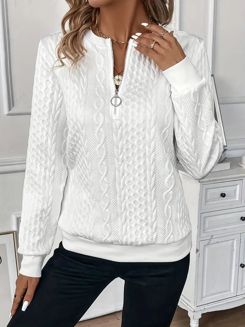 Cable Knit Zip-Up Sweater Quarter Zip Pullover