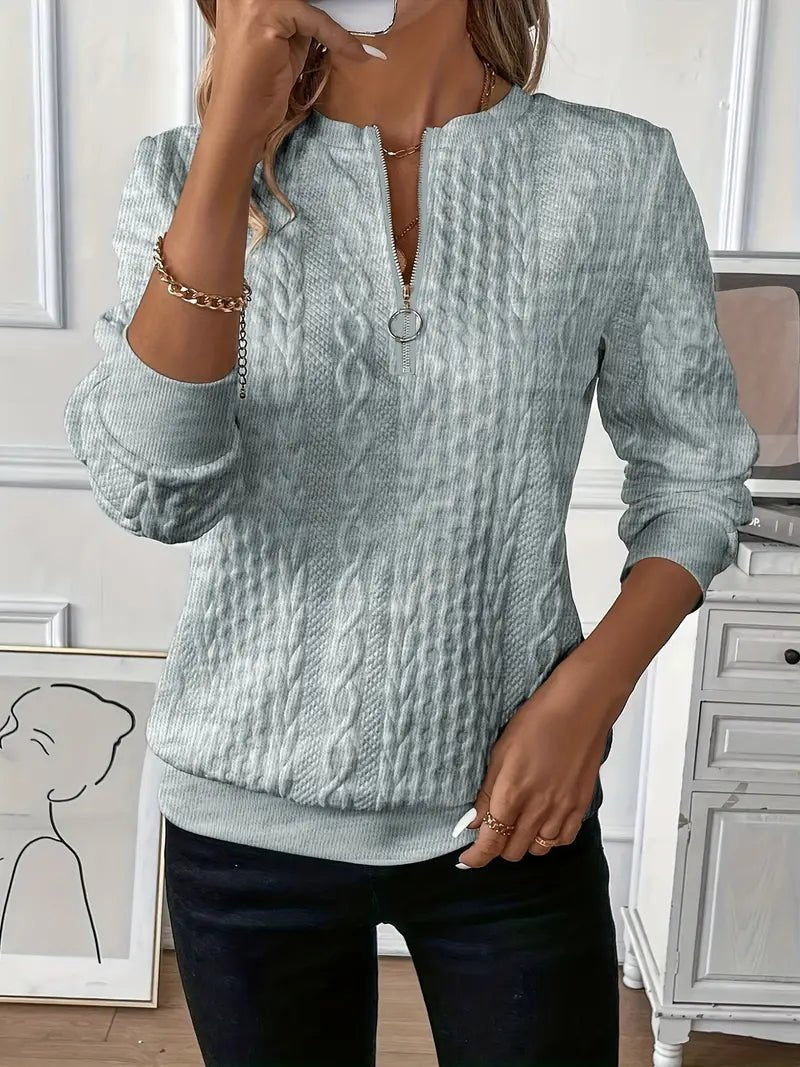 Cable Knit Zip-Up Sweater Quarter Zip Pullover - Grey