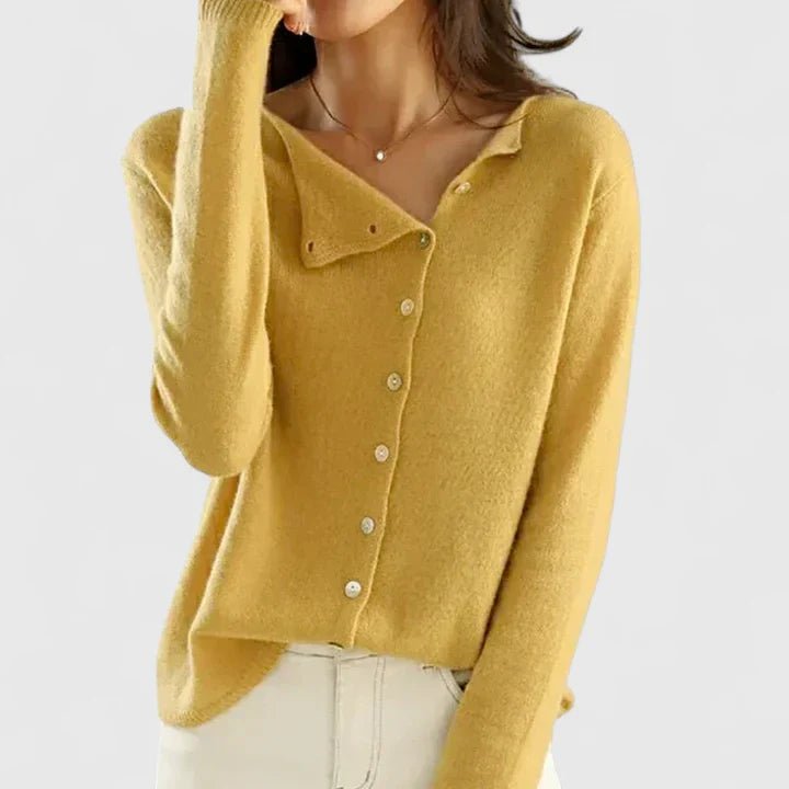 Cardigan Button-Down Knit Lightweight Long Sleeve - Yellow