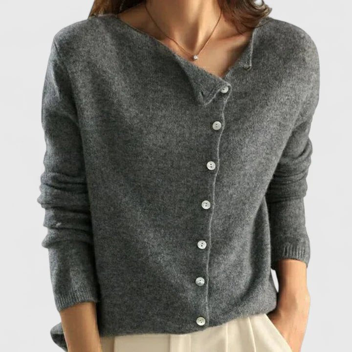 Cardigan Button-Down Knit Lightweight Long Sleeve - Gray