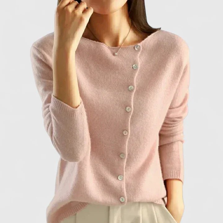 Cardigan Button-Down Knit Lightweight Long Sleeve - Pink