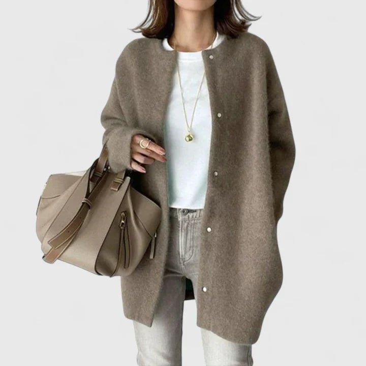 Cardigan Button-Front Longline Wool Blend Oversized - Caramel Brown