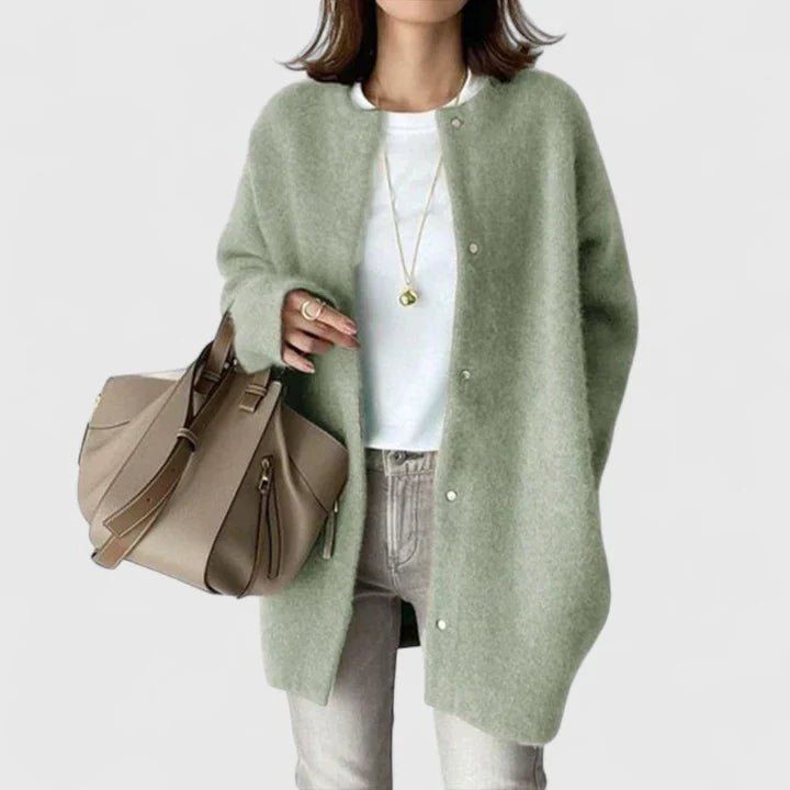 Cardigan Button-Front Longline Wool Blend Oversized - Green