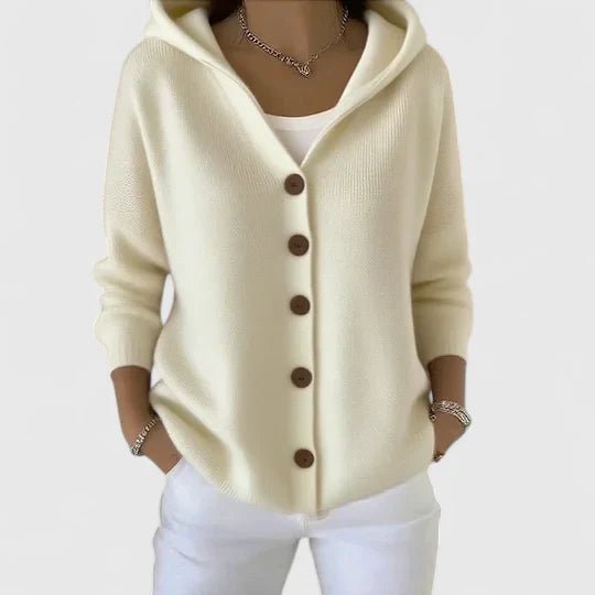 Cardigan Hooded Button-Up Knit Long Sleeve Pink - Beige