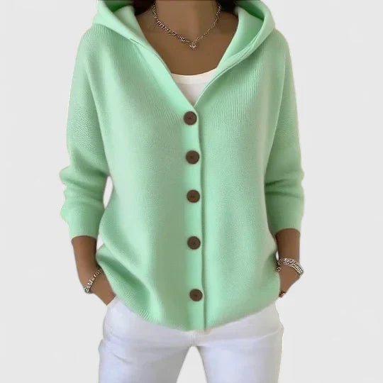 Cardigan Hooded Button-Up Knit Long Sleeve Pink - Green
