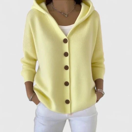 Cardigan Hooded Button-Up Knit Long Sleeve Pink - Yellow