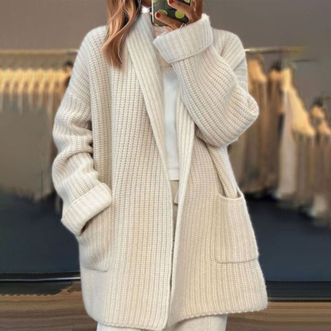 Cardigan Knitted Open Front Oversized Relaxed Fit - Beige