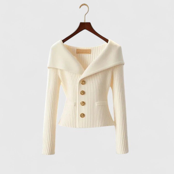 Cardigan Off-Shoulder Ribbed Knit Button-Front Long Sleeve - White