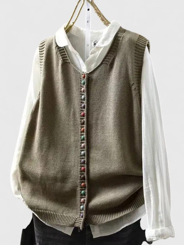 Cardigan Vest Sleeveless Knit Button Front V-Neck - Pickle