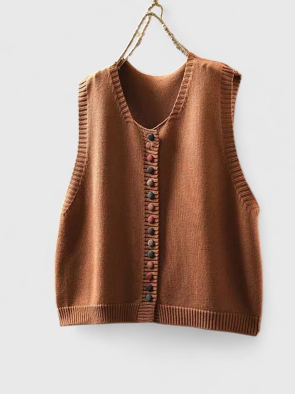 Cardigan Vest Sleeveless Knit Button Front V-Neck - Orange