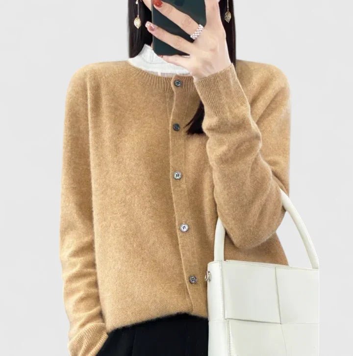 Cardigan Women's Button-Up Knit Long Sleeve Casual - Camel