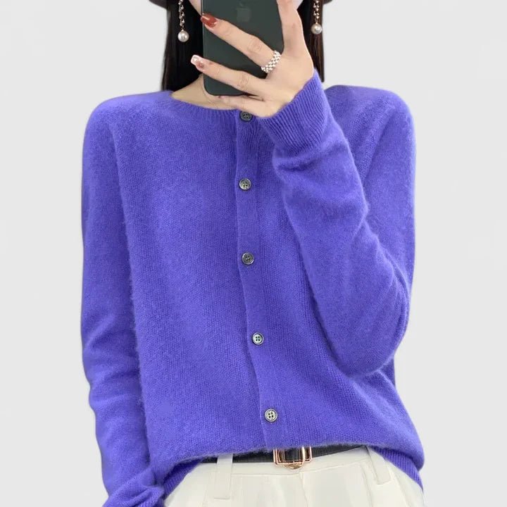 Cardigan Women's Button-Up Knit Long Sleeve Casual - Purple