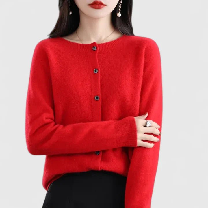 Cardigan Women's Button-Up Knit Long Sleeve Casual - Red