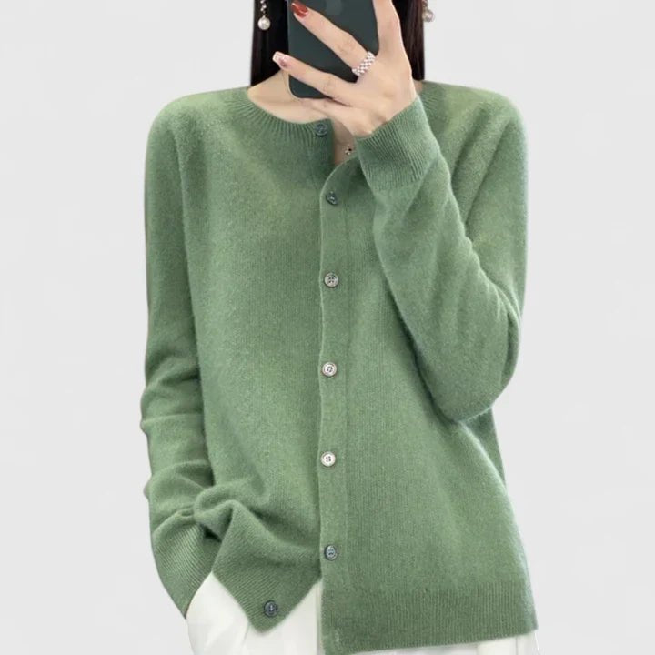 Cardigan Women's Button-Up Knit Long Sleeve Casual - Green