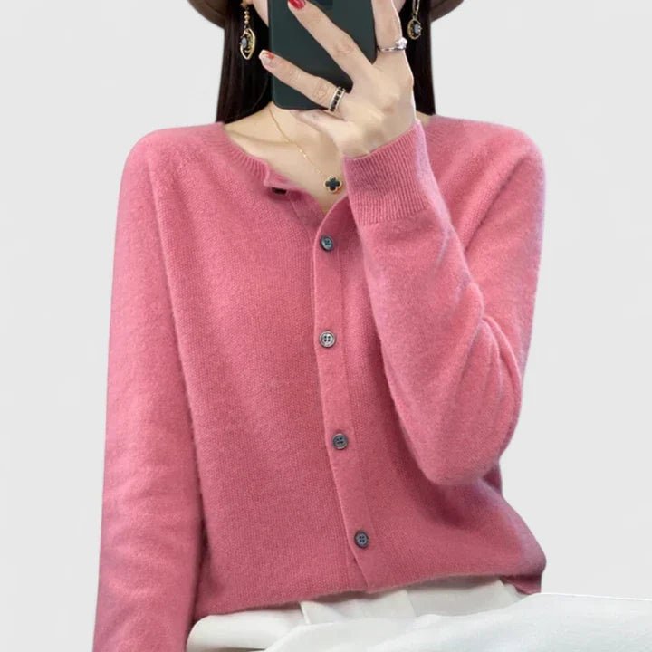 Cardigan Women's Button-Up Knit Long Sleeve Casual - Pink