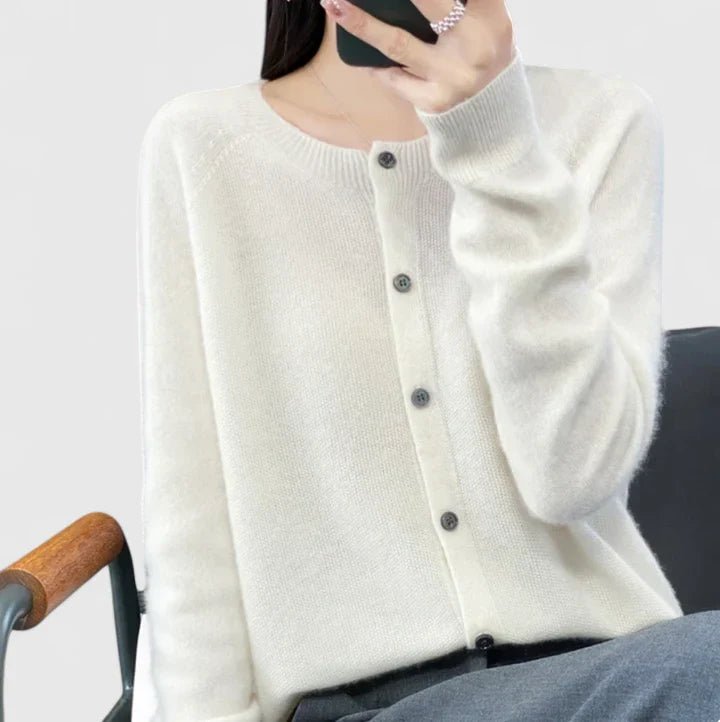 Cardigan Women's Button-Up Knit Long Sleeve Casual - White