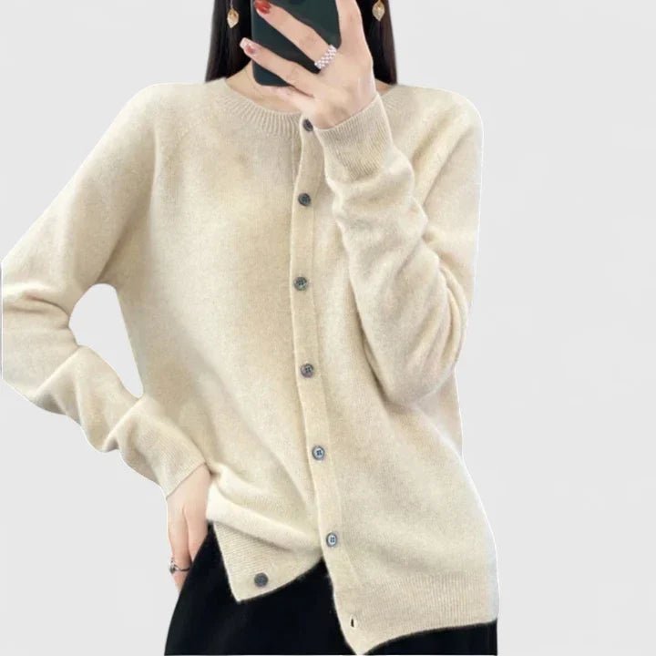 Cardigan Women's Button-Up Knit Long Sleeve Casual - Beige