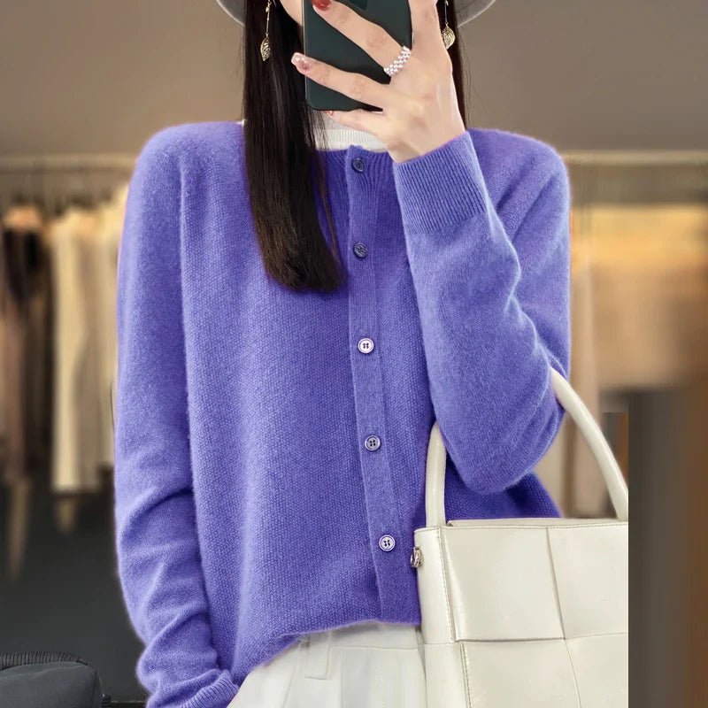 Cardigan Women's Button-Up Long Sleeve Knit Soft - Dark Purple