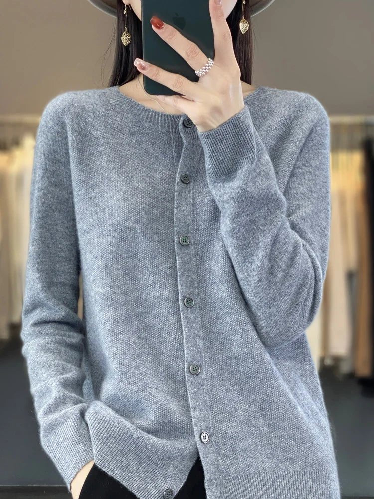 Cardigan Women's Button-Up Long Sleeve Knit Soft - Grey