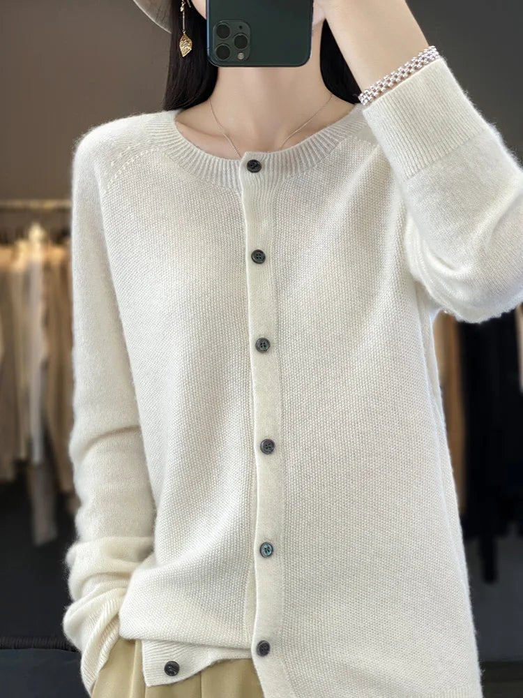 Cardigan Women's Button-Up Long Sleeve Knit Soft - White