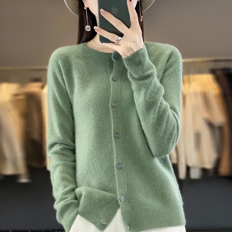 Cardigan Women's Button-Up Long Sleeve Knit Soft - Soft Green