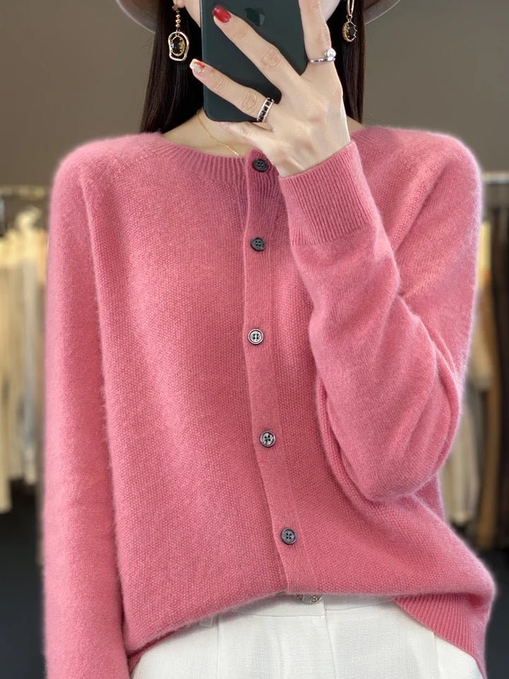 Cardigan Women's Button-Up Long Sleeve Knit Soft - Pink