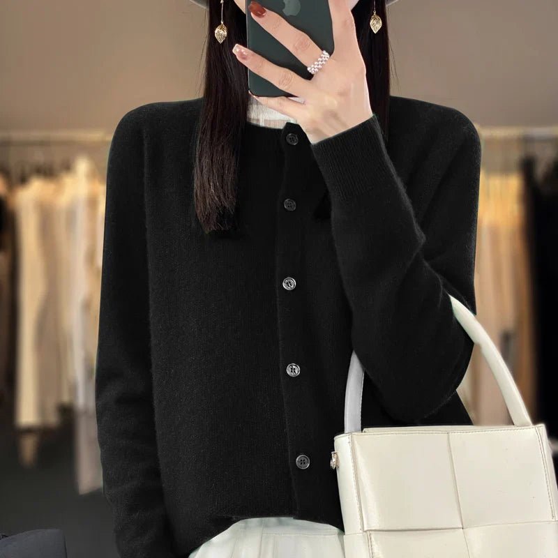 Cardigan Women's Button-Up Long Sleeve Knit Soft - Black
