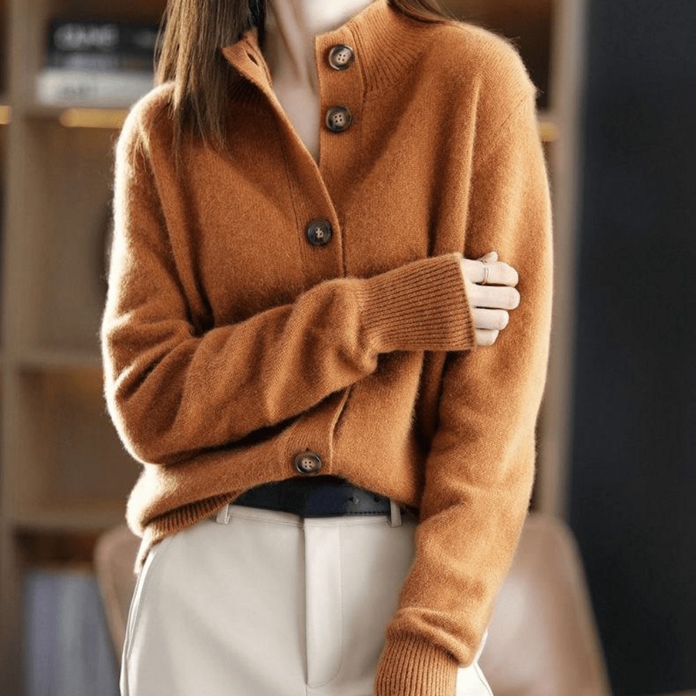 Cardigan Women's Cashmere Button Front Long Sleeve - Orange