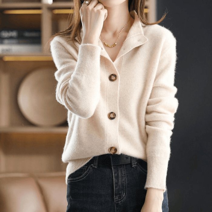 Cardigan Women's Cashmere Button Front Long Sleeve - Beige