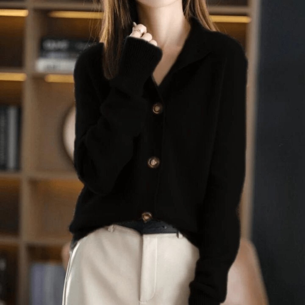 Cardigan Women's Cashmere Button Front Long Sleeve - Black
