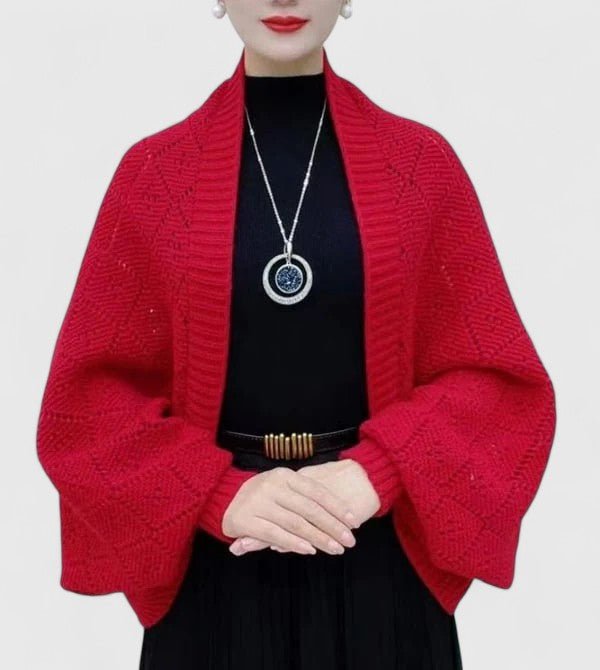 Cardigan Women's Open Front Knit Shawl Wrap Versatile - Red