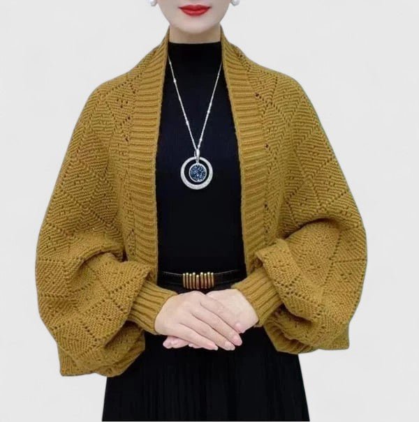 Cardigan Women's Open Front Knit Shawl Wrap Versatile - Yellow