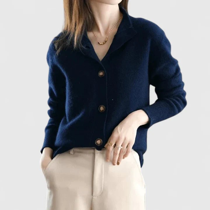 Cardigan Women's V-Neck Button-Up Navy Blue Knit - Dark blue