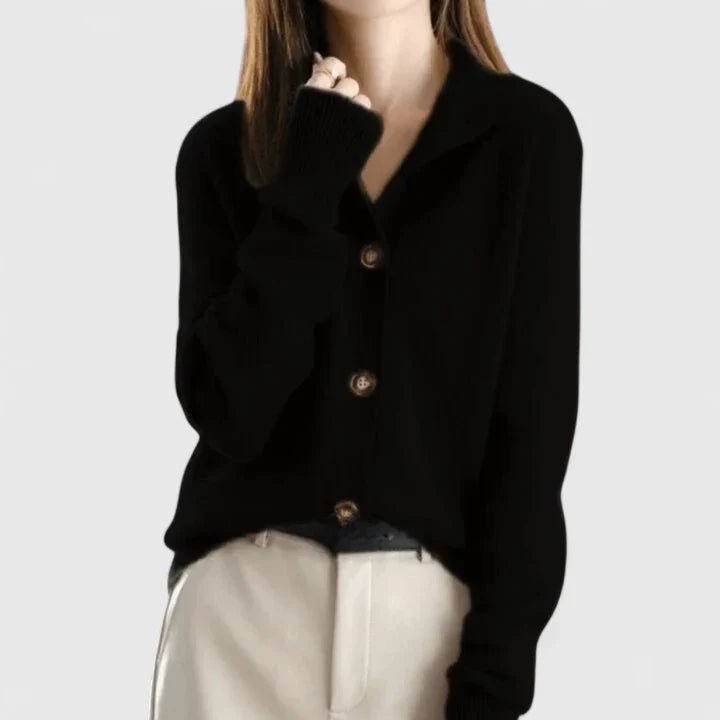 Cardigan Women's V-Neck Button-Up Navy Blue Knit - Black