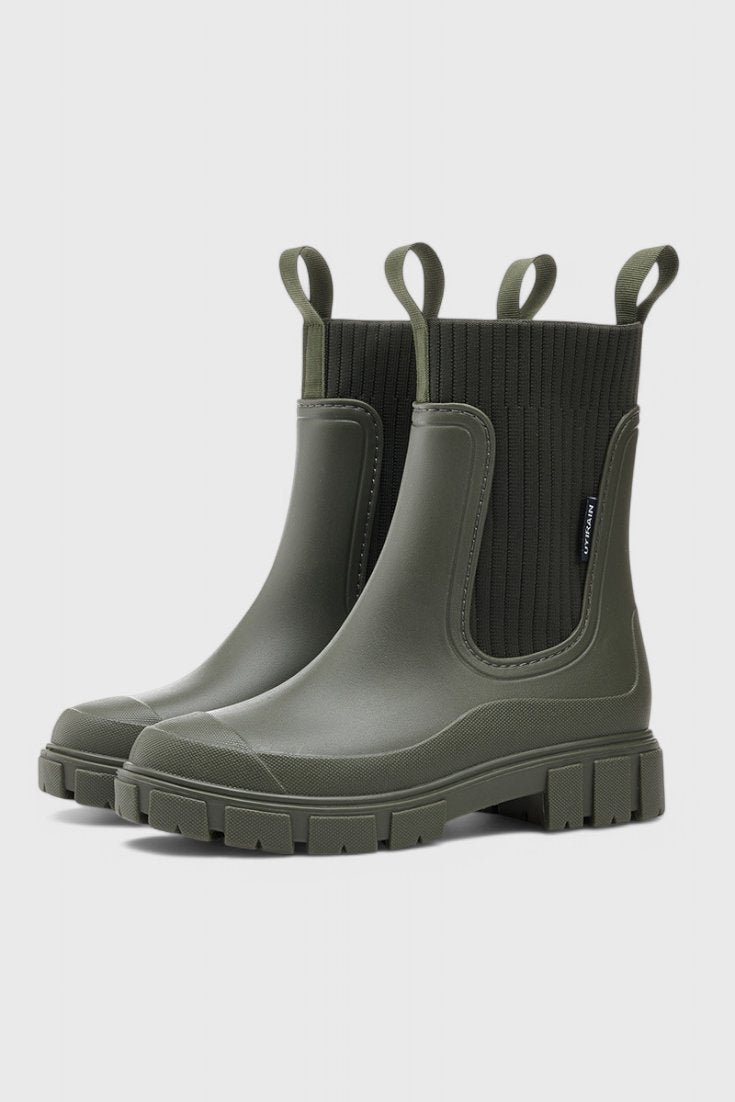 Chelsea Boots Waterproof Ankle Elastic Side Panel - Green