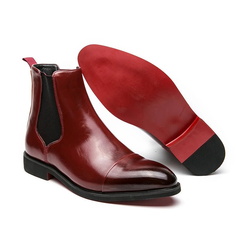 Chelsea Boots Women's Ankle Height Elastic Panels Smooth - Marron Red