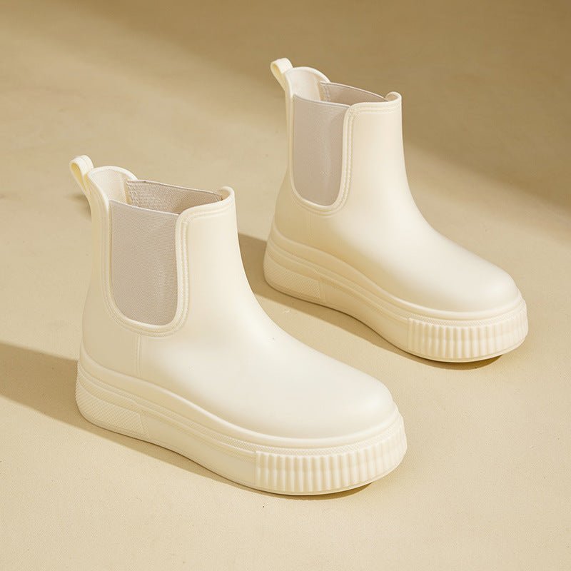 Chelsea Boots Women's Waterproof Platform Rain Ankle - White Stamped