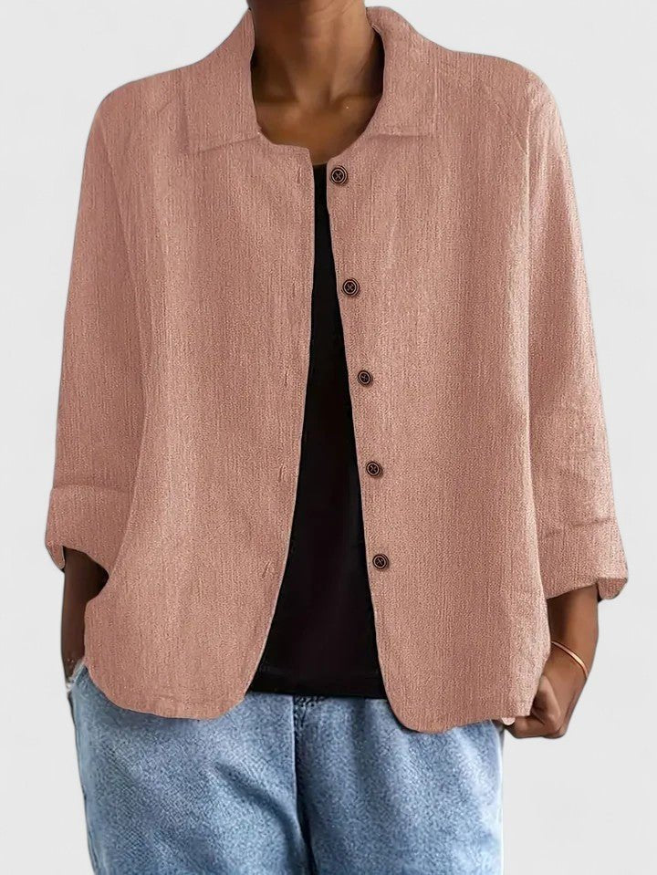 Cotton Button-Up Cardigan Relaxed Fit Long Sleeve - Pink